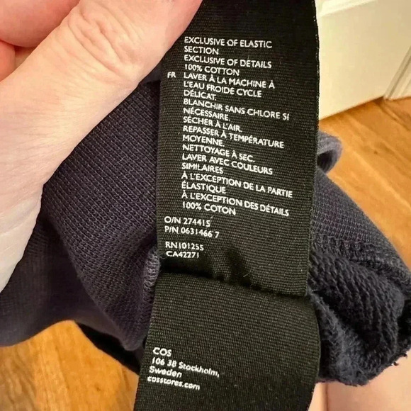 COS Navy Crewneck Sweatshirt with Denim Elbow Patches - Picture 4 of 8